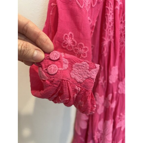 Johnny Was Nathy Lily Dress Medium Size Hot Pink Embroidery Floral NWT $598 - Picture 11 of 13